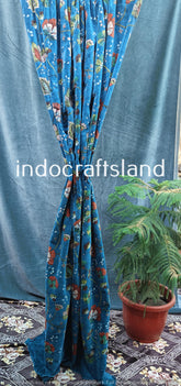 Indischer Baumwoll-Samtvorhang, Blumendruck-Vorhang, Boho-Vorhang, Luxus-Vorhänge, Geschenk zur Wohnungserwärmung, buntes Dekor, handgefertigt